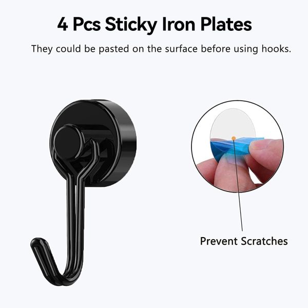 Magnetic Hooks Tohoer Duty Neodymium 30lb Rust‑Proof Black 4x20mm-3