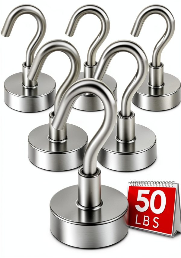 Magnetic Hooks DIYMAG Heavy Duty 50lb N52 Rare Earth 6 Pack Silver-0