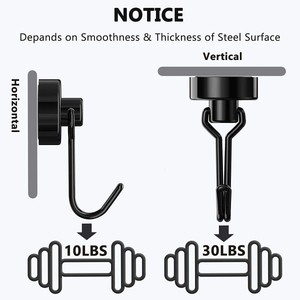 Magnetic Hooks Tohoer Duty Neodymium 30lb Rust‑Proof Black 4x20mm-2