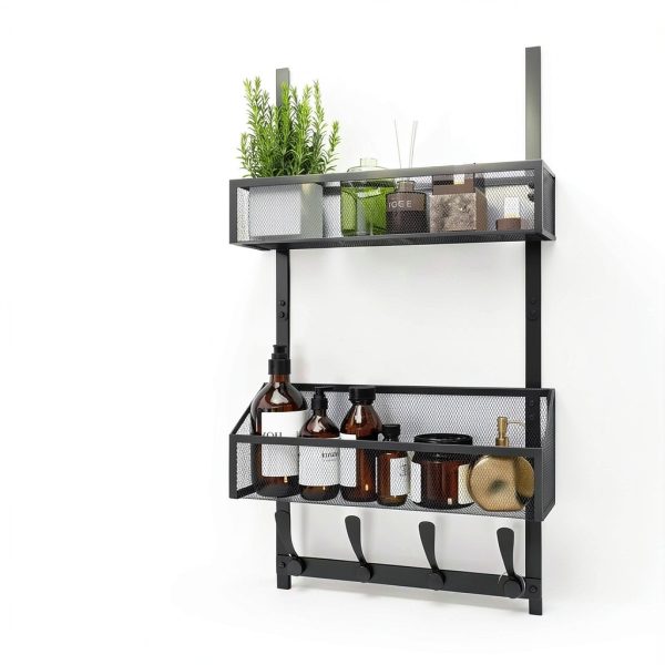 Over The Door Hooks Organizer Kaiferty 3‑tier Black Stainless Steel-2