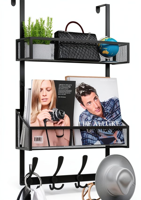 Over The Door Hooks Organizer Kaiferty 3‑tier Black Stainless Steel-0
