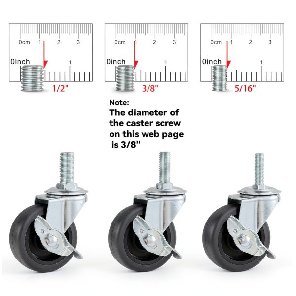 Caster Wheels WH 3" Locking Swivel Stem Casters Set of 4 Rubber Wheels-2