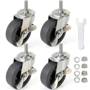 Caster Wheels WH 3" Locking Swivel Stem Casters Set of 4 Rubber Wheels-0
