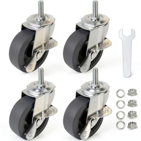 Caster Wheels WH 3" Locking Swivel Stem Casters Set of 4 Rubber Wheels-0