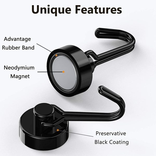 Magnetic Hooks Tohoer Duty Neodymium 30lb Rust‑Proof Black 4x20mm-1