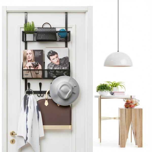 Over The Door Hooks Organizer Kaiferty 3‑tier Black Stainless Steel-3