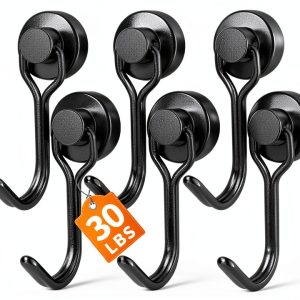 Magnetic Hooks FINDMAG 6 Pack Black Heavy Duty 30lb+ Swivel-0
