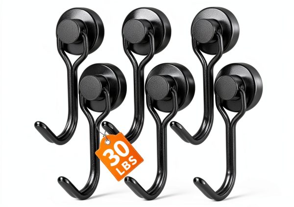 Magnetic Hooks FINDMAG 6 Pack Black Heavy Duty 30lb+ Swivel-0