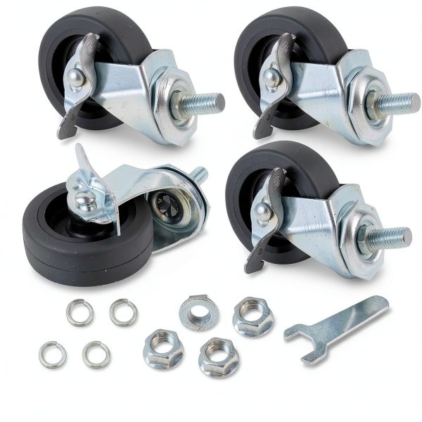 Caster Wheels WH 3" Locking Swivel Stem Casters Set of 4 Rubber Wheels-5