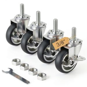 HOLKIE 3 Inch Locking Casters Set of 4, Threaded Stem 3/8"-16 x-0
