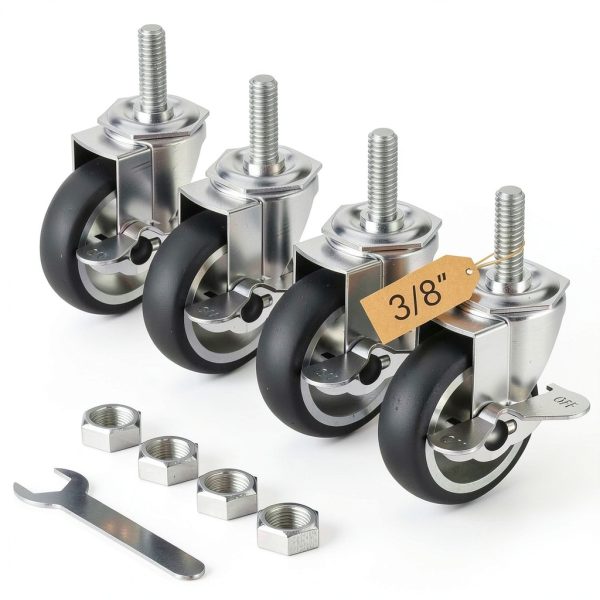 HOLKIE 3 Inch Locking Casters Set of 4, Threaded Stem 3/8"-16 x-0