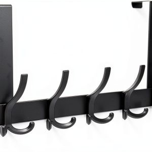 Over The Door Hooks for Hanging, Over The Door Hanger, Over The Door Towel Rack for Bathroom with 5 Triple Coat Hooks, Bathroom Towel Holder Towels Hanger (Black, 1 Pack)-0