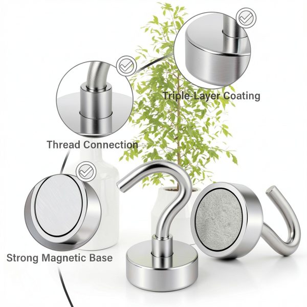 8 Pack Magnetic Hooks for Cruise Cabins, 25 LB Neodymium Magnets with Hooks, Magnet Hooks for Kitchen, Office, Magnetic Christmas Light Clips, Great Christmas Gifts for Men (Silver)-7