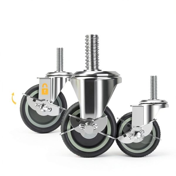 HOLKIE 3 Inch Locking Casters Set of 4, Threaded Stem 3/8"-16 x-3