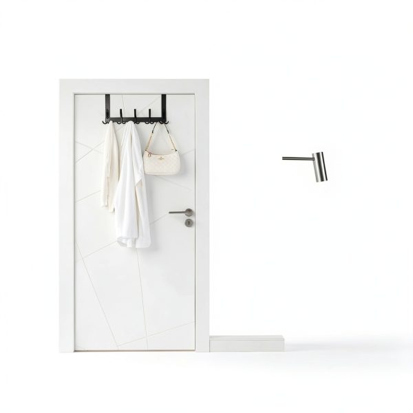 Over The Door Hooks for Hanging, Over The Door Hanger, Over The Door Towel Rack for Bathroom with 5 Triple Coat Hooks, Bathroom Towel Holder Towels Hanger (Black, 1 Pack)-5