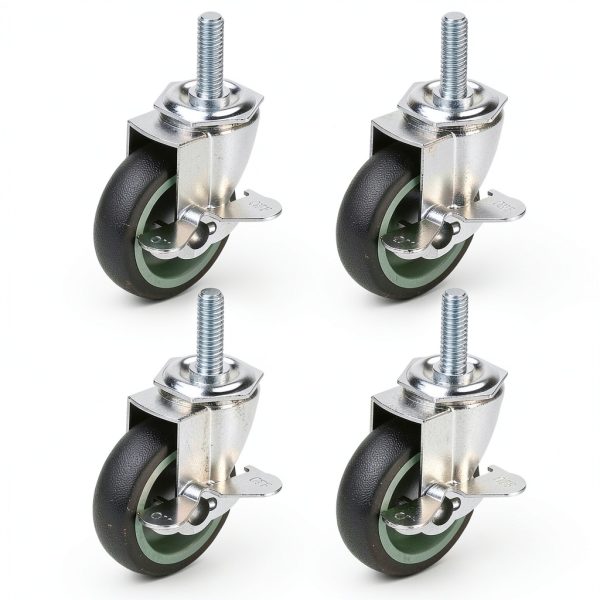 HOLKIE 3 Inch Locking Casters Set of 4, Threaded Stem 3/8"-16 x-8