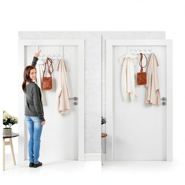 Over The Door Hooks, White Coat Rack for Bathroom & Dorms, 12 Hooks-1