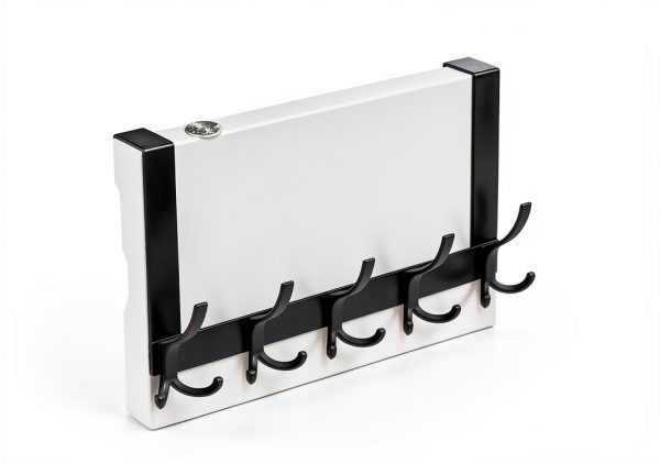 Over The Door Hooks for Hanging, Over The Door Hanger, Over The Door Towel Rack for Bathroom with 5 Triple Coat Hooks, Bathroom Towel Holder Towels Hanger (Black, 1 Pack)-1