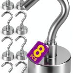 8 Pack Magnetic Hooks for Cruise Cabins, 25 LB Neodymium Magnets with Hooks, Magnet Hooks for Kitchen, Office, Magnetic Christmas Light Clips, Great Christmas Gifts for Men (Silver)-0